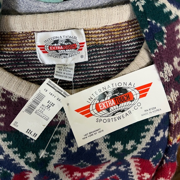 Vintage 80s Colorful Geometric Aztec Pattern Funky Indie Oversized Knit Sweater - Picture 6 of 9